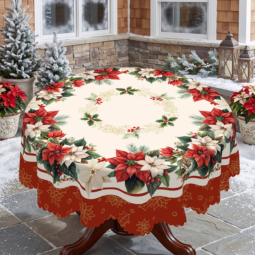 Christmas Eucalyptus Wreath Round Tablecloth, Decorative Dining Table Cover for Dining, Holiday Parties & Christmas Decor - BS032-152R - image 4