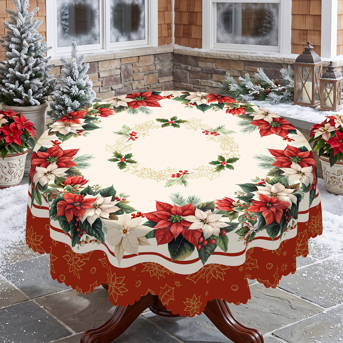 Christmas Eucalyptus Wreath Round Tablecloth, Decorative Dining Table Cover for Dining, Holiday Parties & Christmas Decor - BS032-152R - image 4