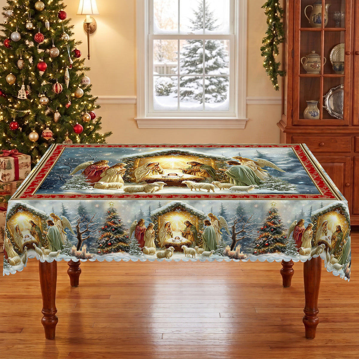 Christmas Nativity Scene Tablecloth, Decorative Dining Table Cover for Dining, Holiday Parties & Christmas Decor - BS037-220 - image 4