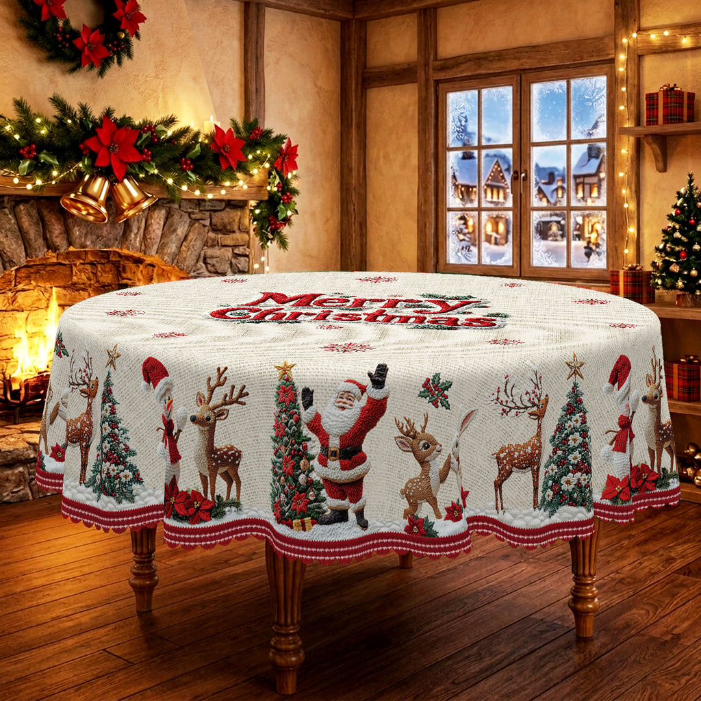 Merry Christmas Floral Round Tablecloth, Decorative Dining Table Cover for Dining, Holiday Parties & Christmas Decor - BS034-180 - image 4
