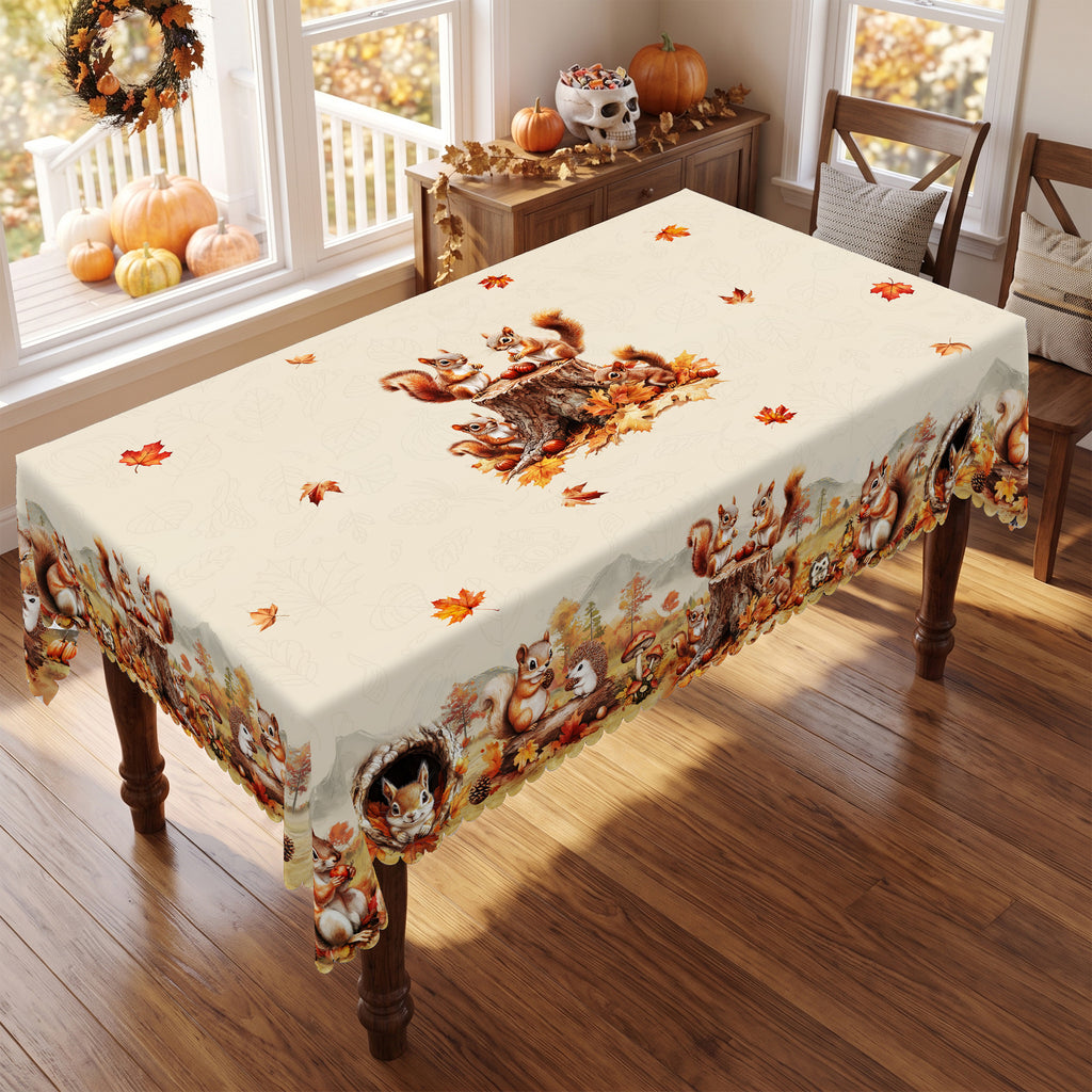Autumn Squirrel Harvest Tablecloth, Decorative Dining Table Cover for Dining, Thanksgiving & Fall Home Decor - BQ015-140 - image 4