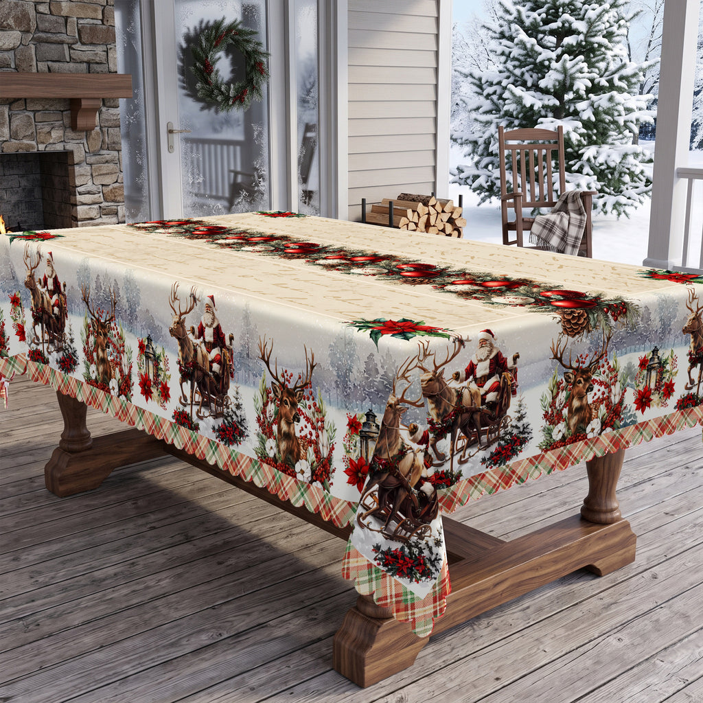 Christmas Reindeer & Holly Tablecloth, Decorative Dining Table Cover for Dining, Holiday Parties & Christmas Decor - BS011-220 - image 4