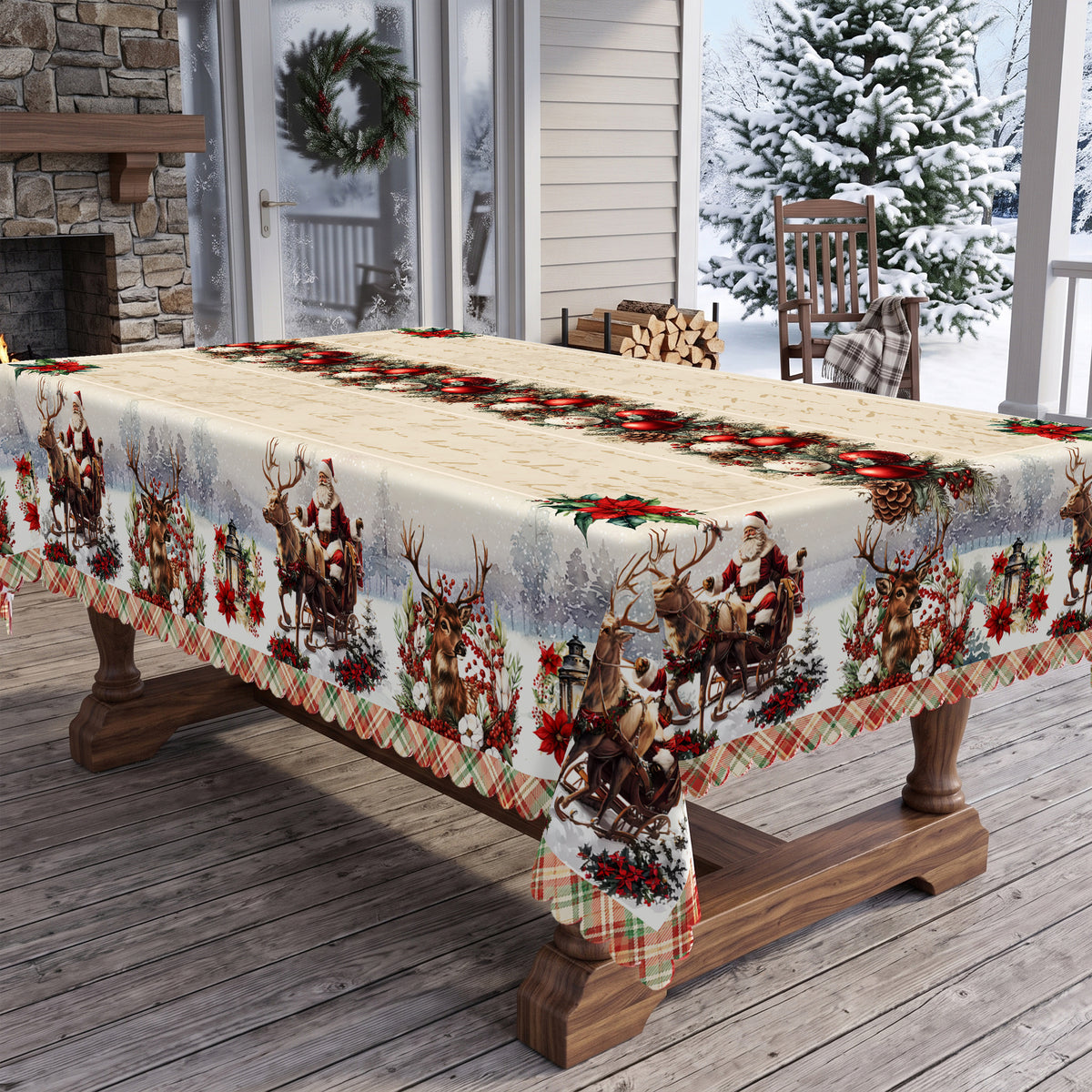 Christmas Reindeer & Holly Tablecloth, Decorative Dining Table Cover for Dining, Holiday Parties & Christmas Decor - BS011-220 - image 4