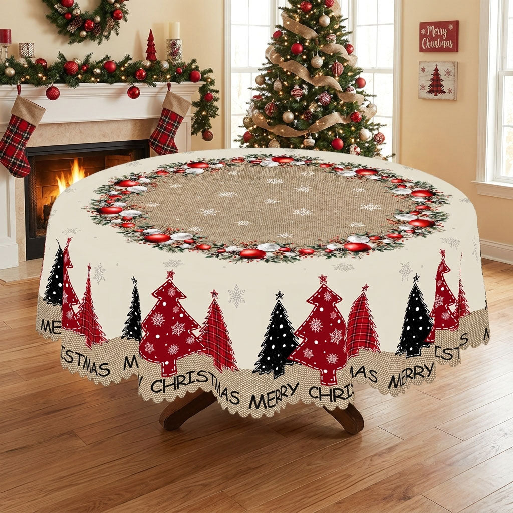 Christmas Holly Wreath Round Tablecloth, Decorative Dining Table Cover for Dining, Holiday Parties & Christmas Decor - BS039-180R - image 4
