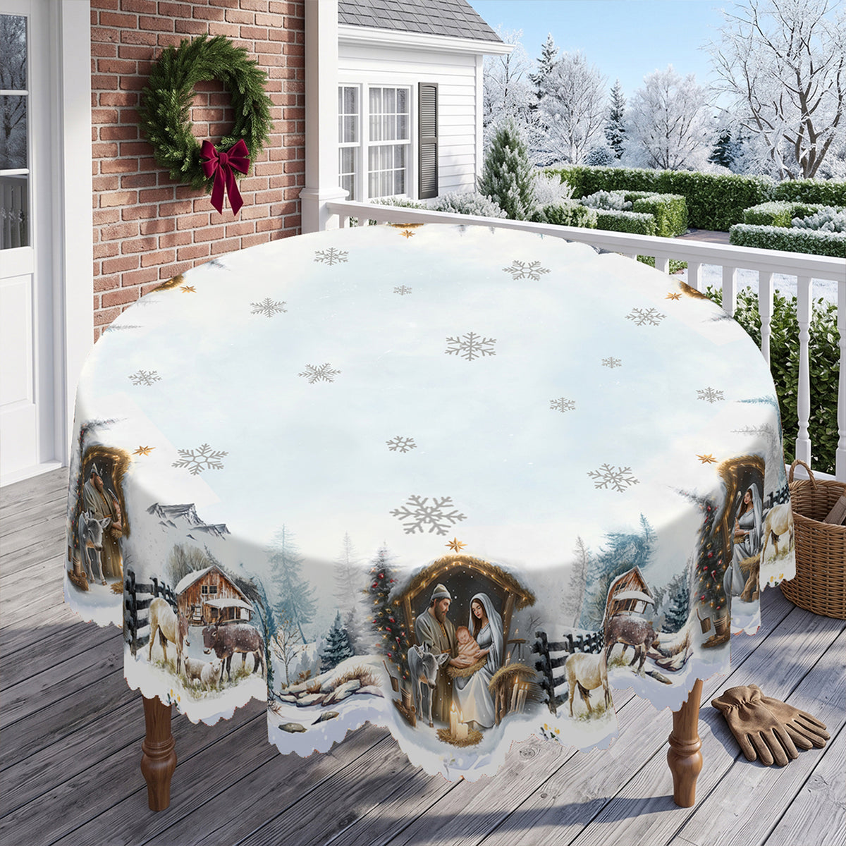 Christmas Winter Village Round Tablecloth, Decorative Dining Table Cover for Dining, Holiday Parties & Christmas Decor - BS016-152R - image 4