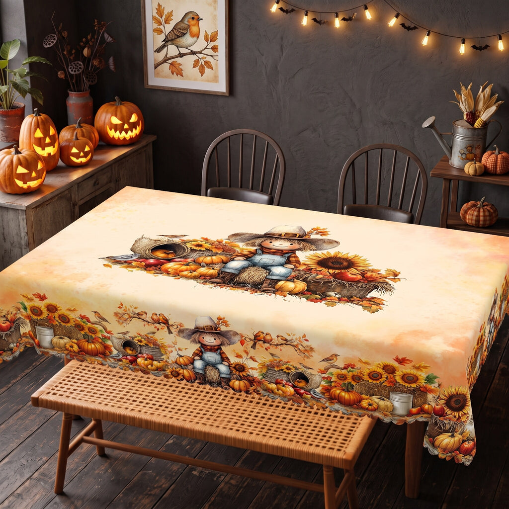 Autumn Pumpkin Patch Tablecloth, Decorative Dining Table Cover for Dining, Thanksgiving & Fall Home Decor - BQ008-220 - image 4