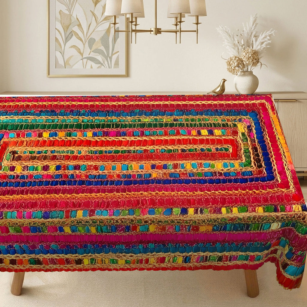 Colorful Boho Geometric Tablecloth, Decorative Dining Table Cover for Dining, Party, Patio & Boho Home Decor - BX010-1-220 - image 4