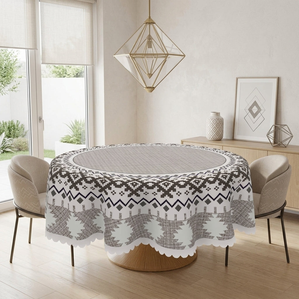Modern Gray Geometric Round Tablecloth, Decorative Dining Table Cover for Dining Room, Kitchen & Contemporary Home Decor - JH001-152R - image 4