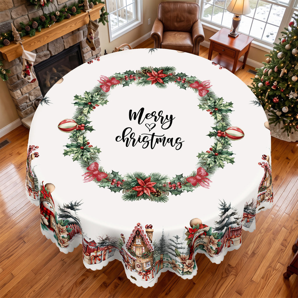 Christmas Snowman Village Round Tablecloth, Decorative Dining Table Cover for Dining, Holiday Parties & Christmas Decor - BS010-180R - image 4