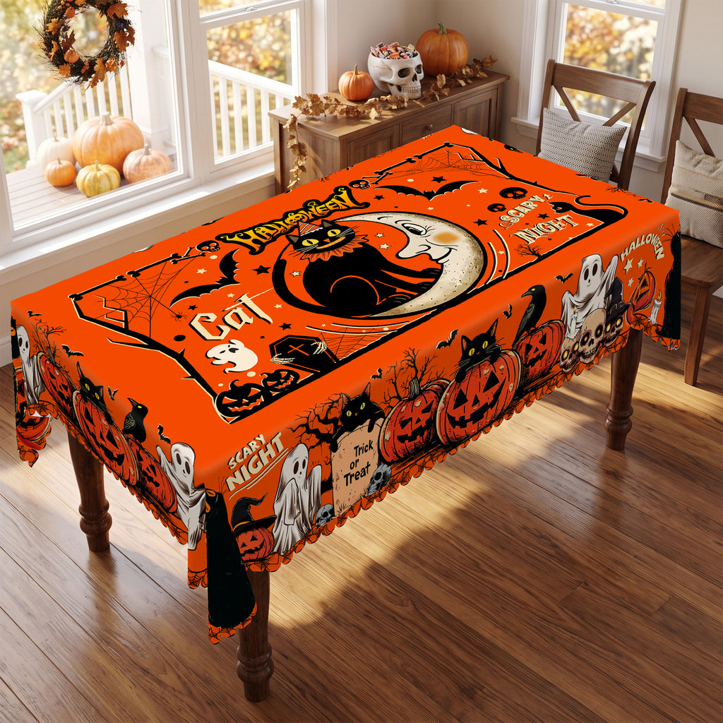 Halloween Pumpkin & Cat Tablecloth, Decorative Dining Table Cover for Halloween Parties, Dining & Fall Decor - BW007-140 - image 4