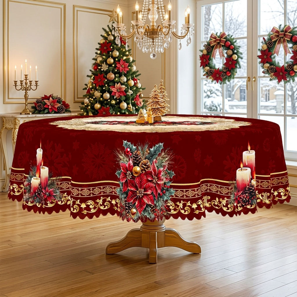 Christmas Holly Wreath Round Tablecloth, Decorative Dining Table Cover for Dining, Holiday Parties & Christmas Decor - BS026-180R - image 4