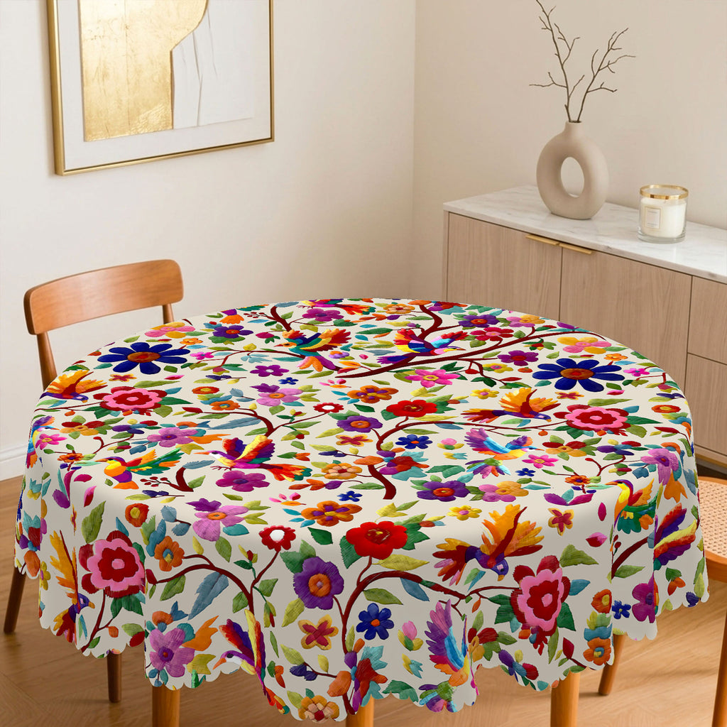 Mexican Colorful Floral Round Tablecloth, Decorative Dining Table Cover for Dining, Party, Patio & Colorful Home Decor - MEX001-1-152R - image 4