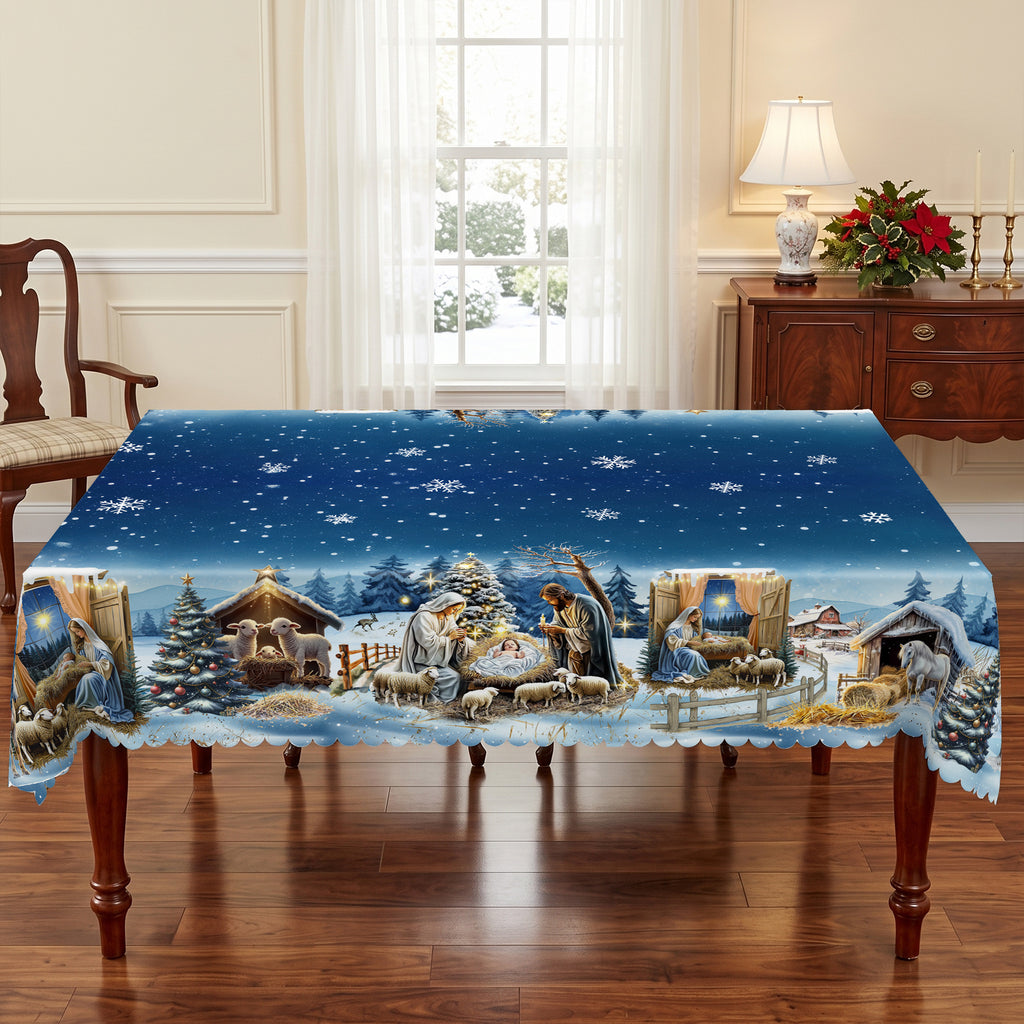 Christmas Blue Snowman Tablecloth, Decorative Dining Table Cover for Dining, Holiday Parties & Winter Decor - BS017-220 - image 4