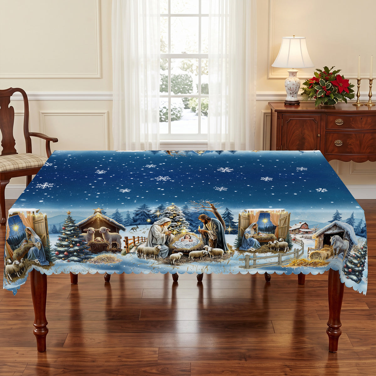 Christmas Blue Snowman Tablecloth, Decorative Dining Table Cover for Dining, Holiday Parties & Winter Decor - BS017-220 - image 4