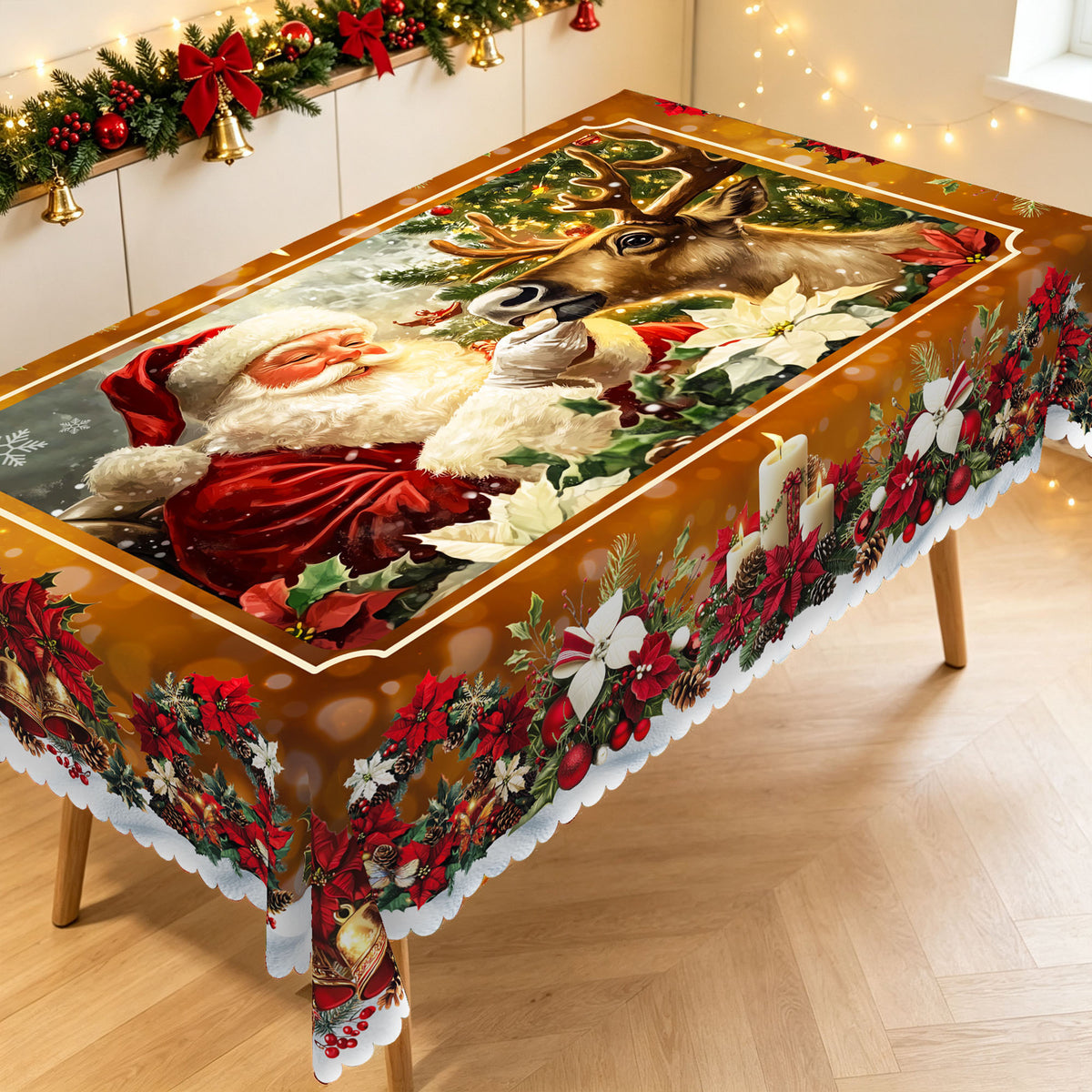 Christmas Santa & Deer Tablecloth, Decorative Dining Table Cover for Dining, Holiday Parties & Christmas Decor - BS003-305 - image 4