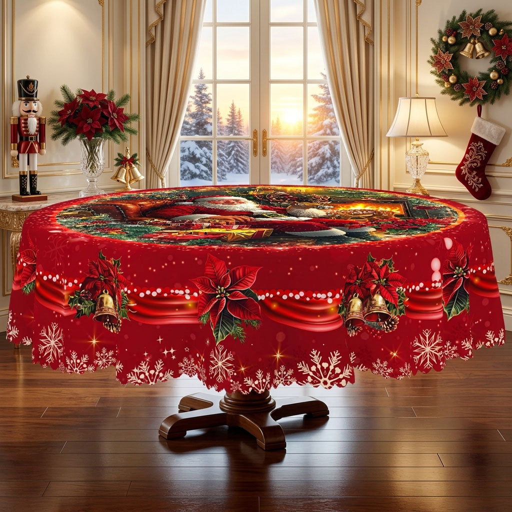Christmas Santa Fireplace Round Tablecloth, Decorative Dining Table Cover for Dining, Holiday Parties & Christmas Decor - BS022-180R - image 4