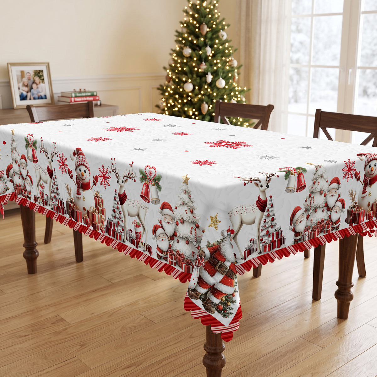 Christmas Snowflake Border Tablecloth, Decorative Dining Table Cover for Dining, Holiday Parties & Winter Decor - BS029-220 - image 4