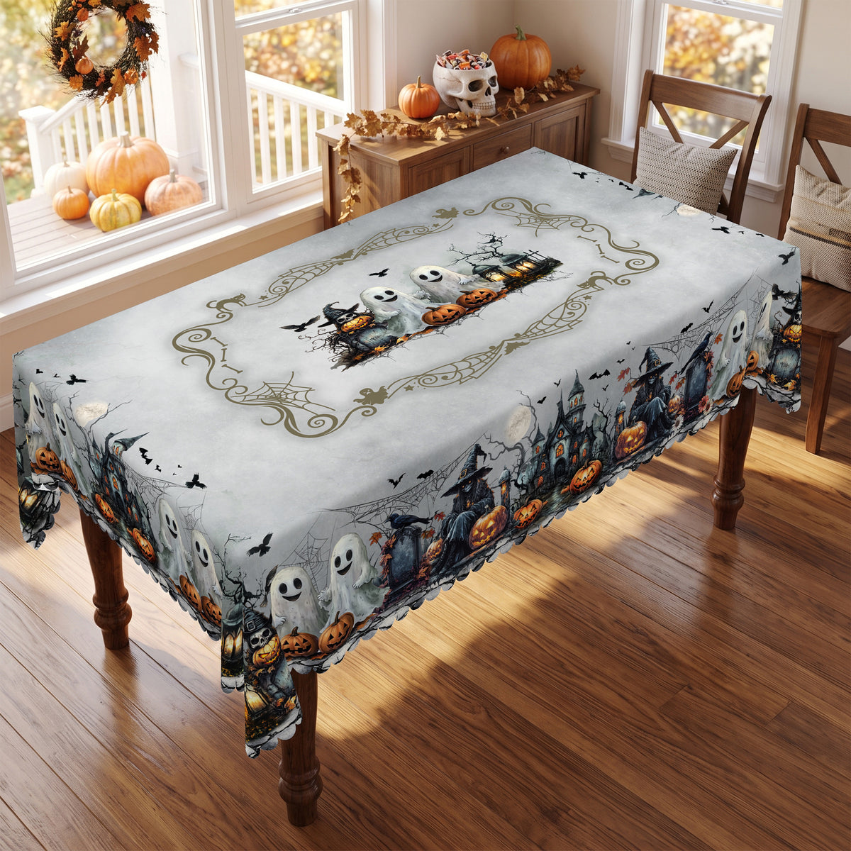 Halloween Spooky Cats Tablecloth, Decorative Dining Table Cover for Halloween Parties, Dining & Fall Decor - BW009-140 - image 4