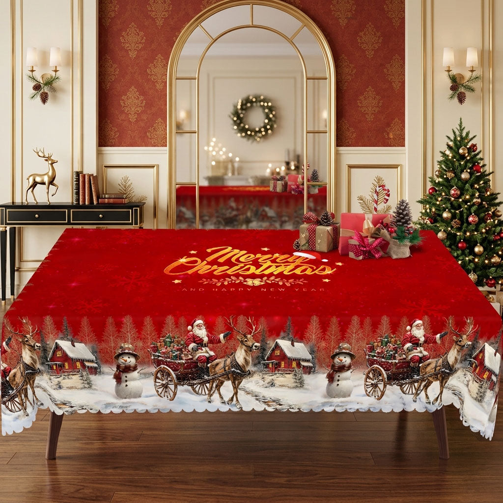 Merry Christmas Red Tablecloth, Decorative Dining Table Cover for Dining, Holiday Parties & Christmas Decor - BS036-140 - image 4