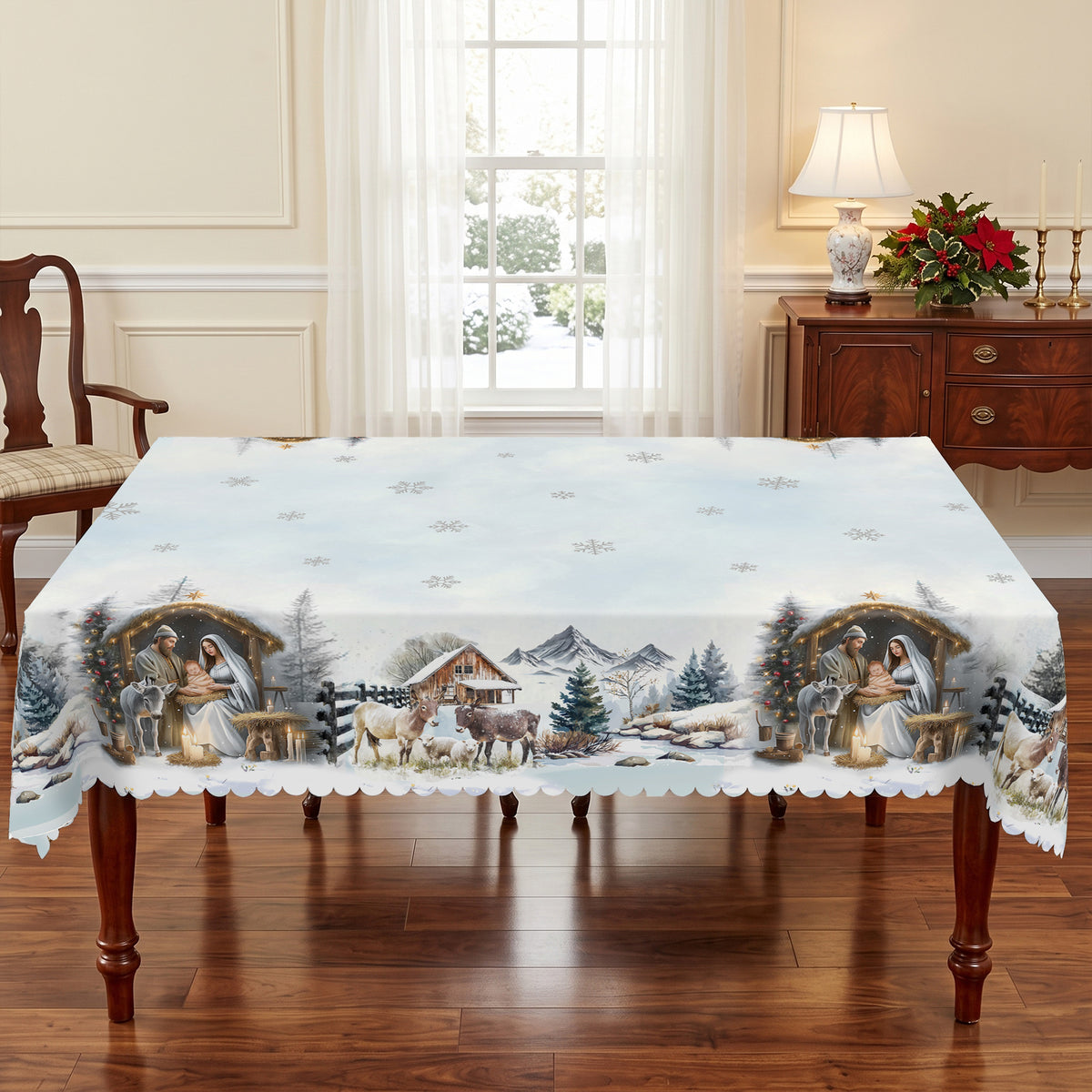 Christmas Winter Village Tablecloth, Decorative Dining Table Cover for Dining, Holiday Parties & Christmas Decor - BS016-220 - image 4