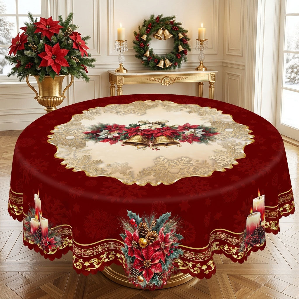 Christmas Holly Wreath Round Tablecloth, Decorative Dining Table Cover for Dining, Holiday Parties & Christmas Decor - BS026-180R - image 5