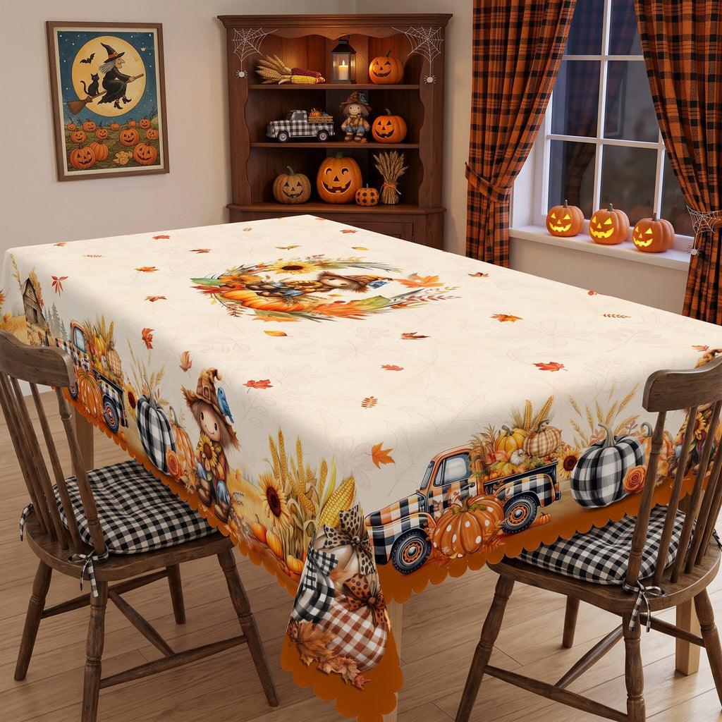 Autumn Scarecrow Harvest Tablecloth, Decorative Dining Table Cover for Dining, Thanksgiving & Farmhouse Fall Decor - BQ011-220 - image 5