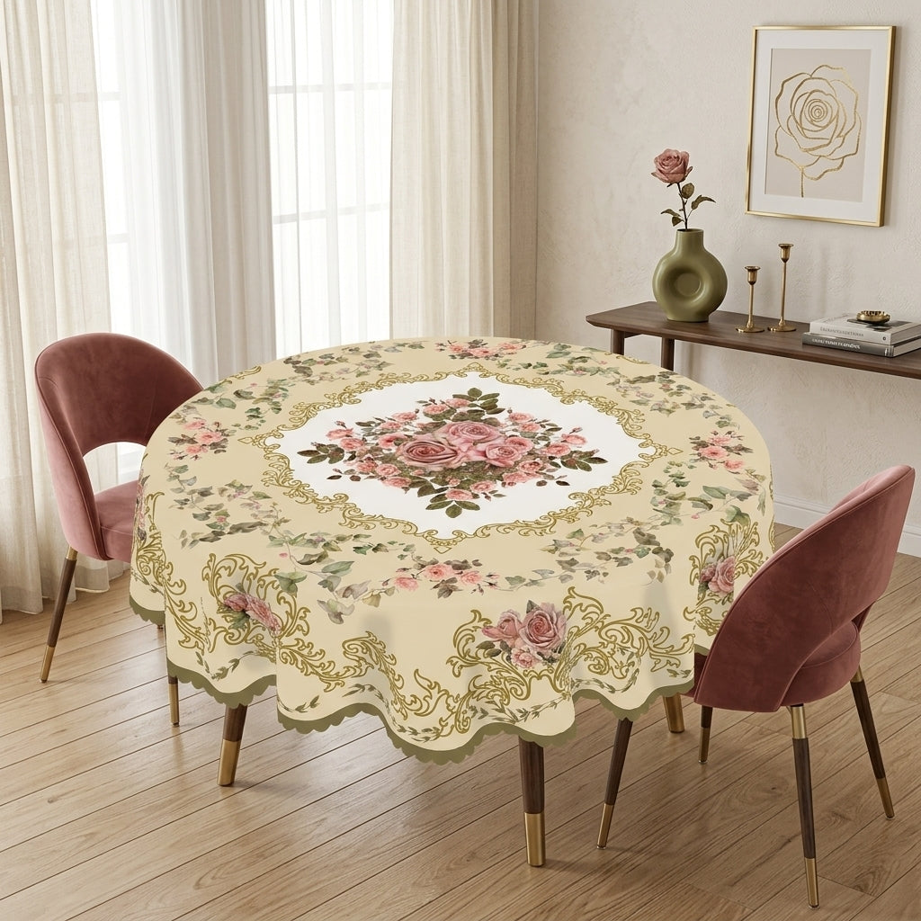 Vintage Pink Rose Medallion Round Tablecloth, Decorative Dining Table Cover for Dining, Holidays & Elegant Home Decor - BH012-1-180 - image 5