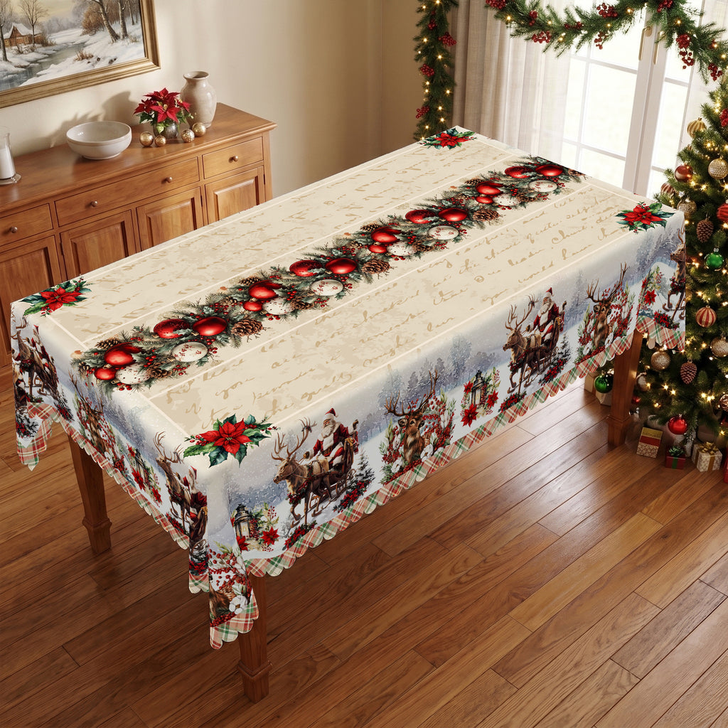Christmas Reindeer & Holly Tablecloth, Decorative Dining Table Cover for Dining, Holiday Parties & Christmas Decor - BS011-220 - image 5