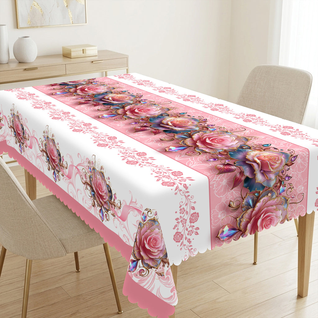 Pink Rose 3D Floral Tablecloth, Decorative Dining Table Cover for Dining Room, Party & Elegant Home Decor - BH003-220 - image 5