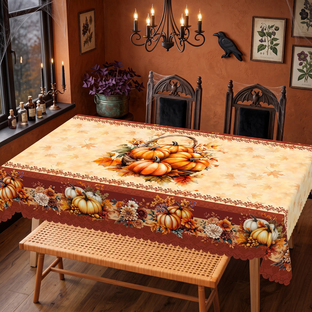 Pumpkin Harvest Border Tablecloth, Decorative Dining Table Cover for Dining, Thanksgiving & Farmhouse Fall Decor - BQ017-220 - image 5
