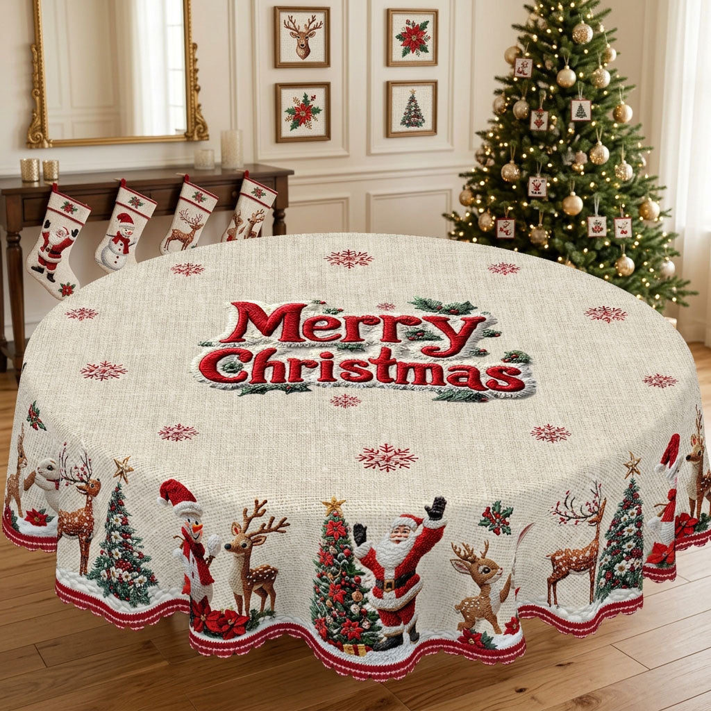 Merry Christmas Floral Round Tablecloth, Decorative Dining Table Cover for Dining, Holiday Parties & Christmas Decor - BS034-180 - image 5
