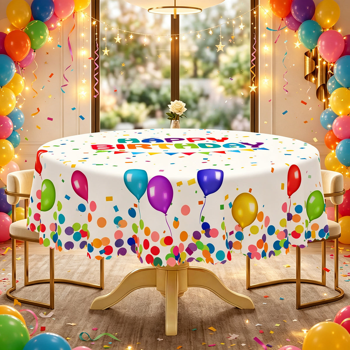 Happy Birthday Balloon Round Tablecloth, Decorative Dining Table Cover for Birthday Parties, Dining & Celebration Decor - HBD001-1-152R - image 5