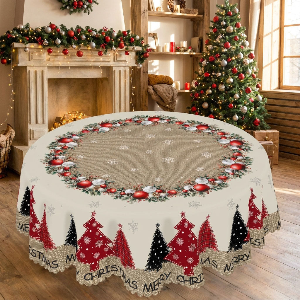 Christmas Holly Wreath Round Tablecloth, Decorative Dining Table Cover for Dining, Holiday Parties & Christmas Decor - BS039-180R - image 5
