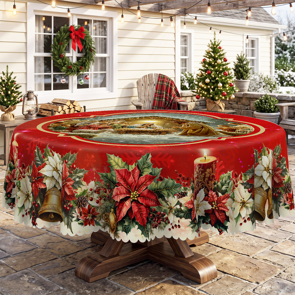 Christmas Santa Holiday Scene Round Tablecloth, Decorative Dining Table Cover for Dining, Holiday Parties & Christmas Decor - BS028-180R - image 5