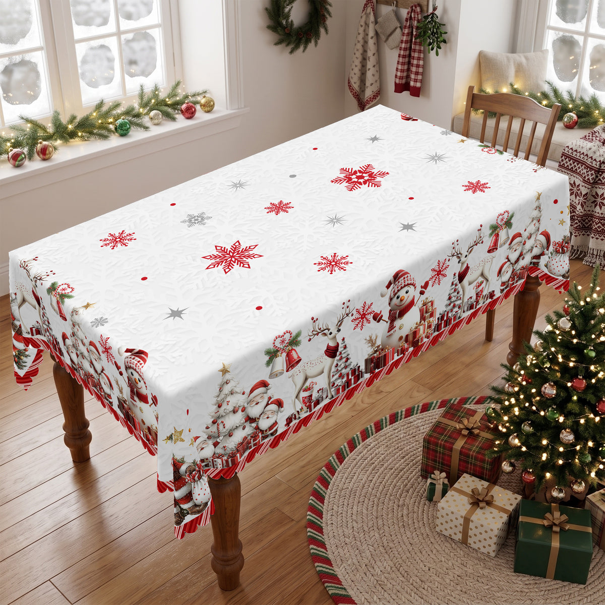 Christmas Snowflake Border Tablecloth, Decorative Dining Table Cover for Dining, Holiday Parties & Winter Decor - BS029-220 - image 5