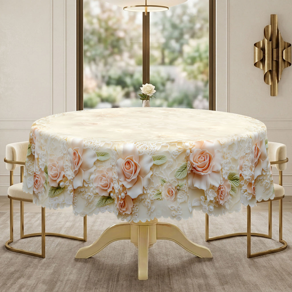 Romantic Pink Rose Lace Round Tablecloth, Decorative Dining Table Cover for Dining, Wedding, Party & Home Decor - BH007-1-152R - image 5