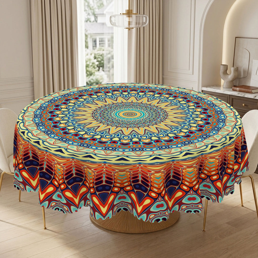 Colorful Boho Mandala Round Tablecloth, Decorative Dining Table Cover for Dining, Party, Patio & Boho Home Decor - BBX003-1-152R - image 5