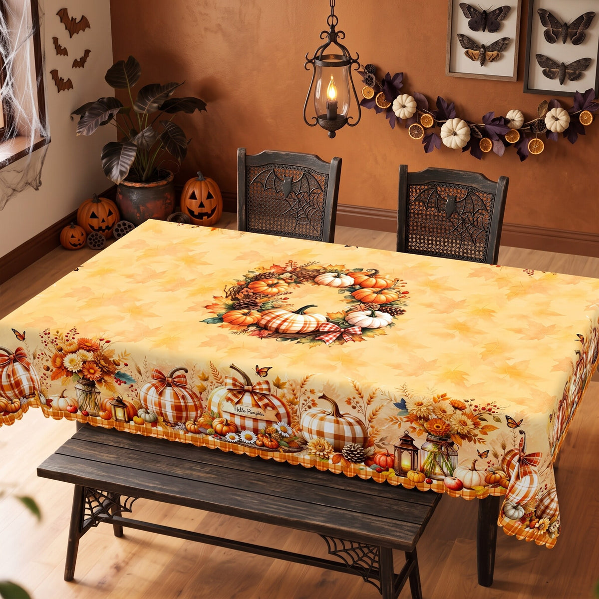 Rustic Pumpkin Patch Tablecloth, Decorative Dining Table Cover for Dining, Thanksgiving & Farmhouse Fall Decor - BQ026-220 - image 5