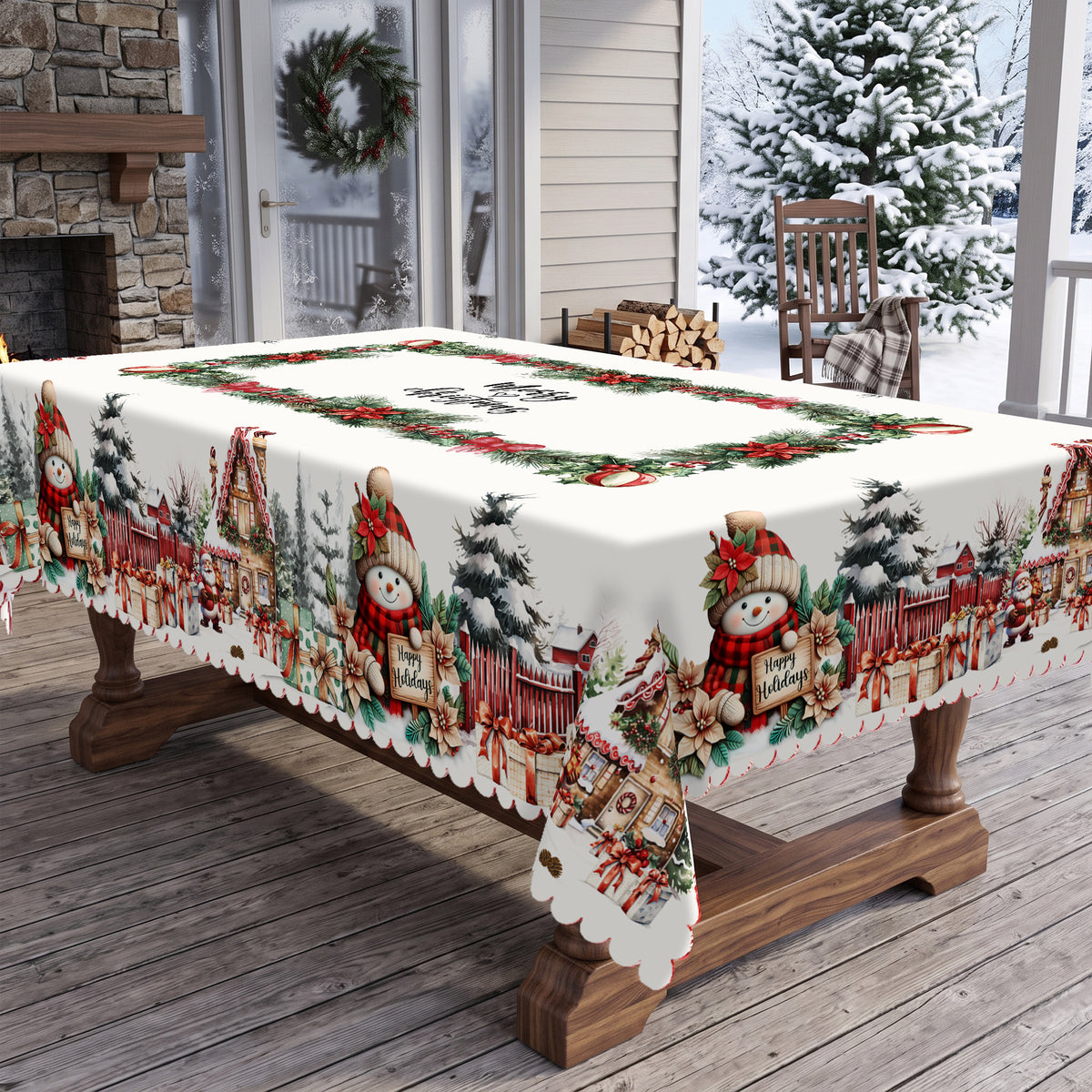 Christmas Snowman Village Tablecloth, Decorative Dining Table Cover for Dining, Holiday Parties & Christmas Decor - BS010-305 - image 5