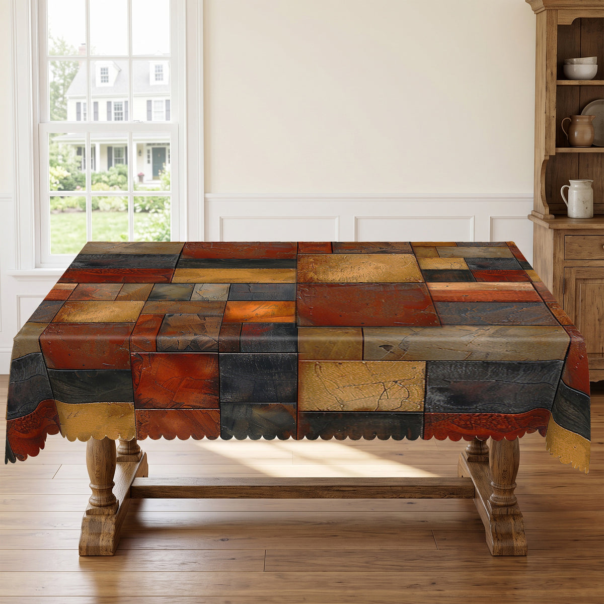 Rustic Patchwork Wood Plank Tablecloth, Decorative Dining Table Cover for Kitchen, Dining & Farmhouse Home Decor - BN005-1-220 - image 5