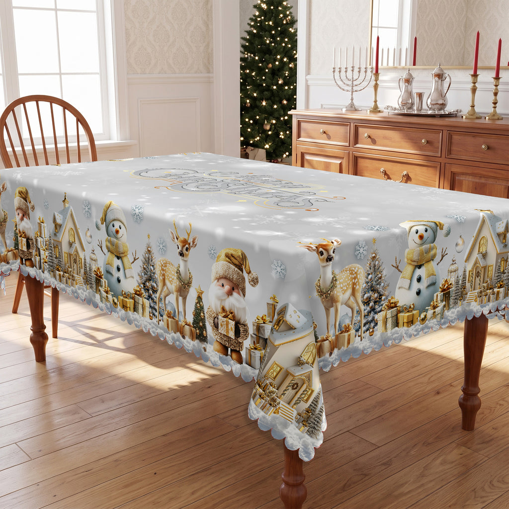 Christmas Silver Snowflake Tablecloth, Decorative Dining Table Cover for Dining, Holiday Parties & Winter Decor - BS021-220 - image 5