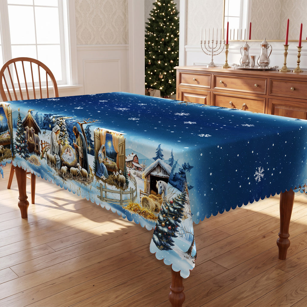 Christmas Blue Snowman Tablecloth, Decorative Dining Table Cover for Dining, Holiday Parties & Winter Decor - BS017-220 - image 5