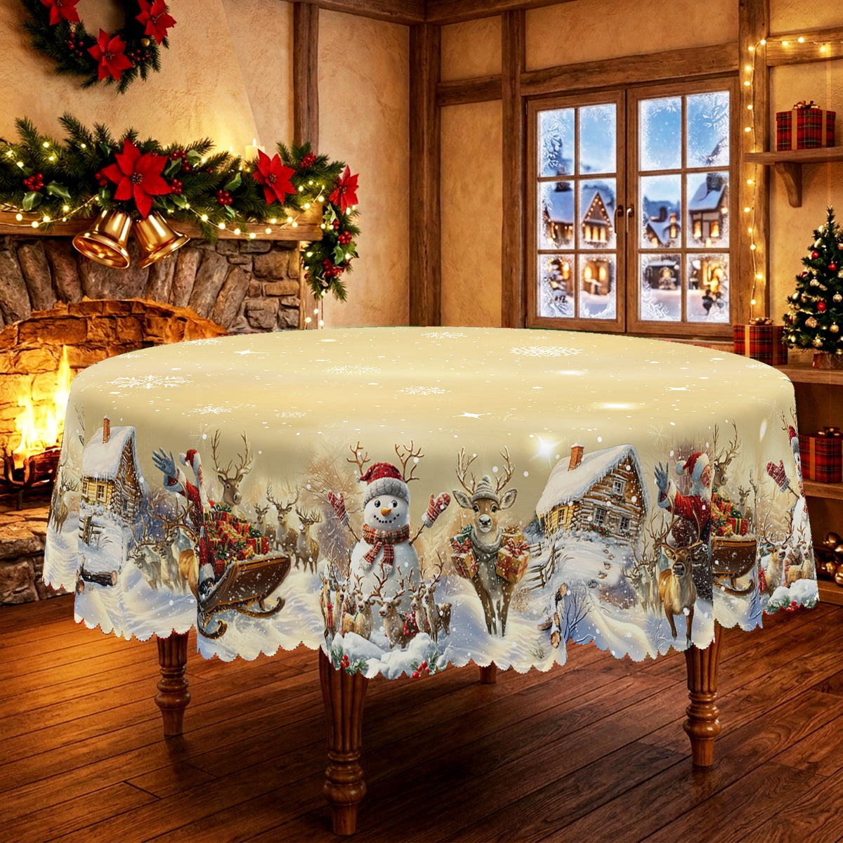 Christmas Tree Village Round Tablecloth, Decorative Dining Table Cover for Dining, Holiday Parties & Christmas Decor - BS035-152R - image 5