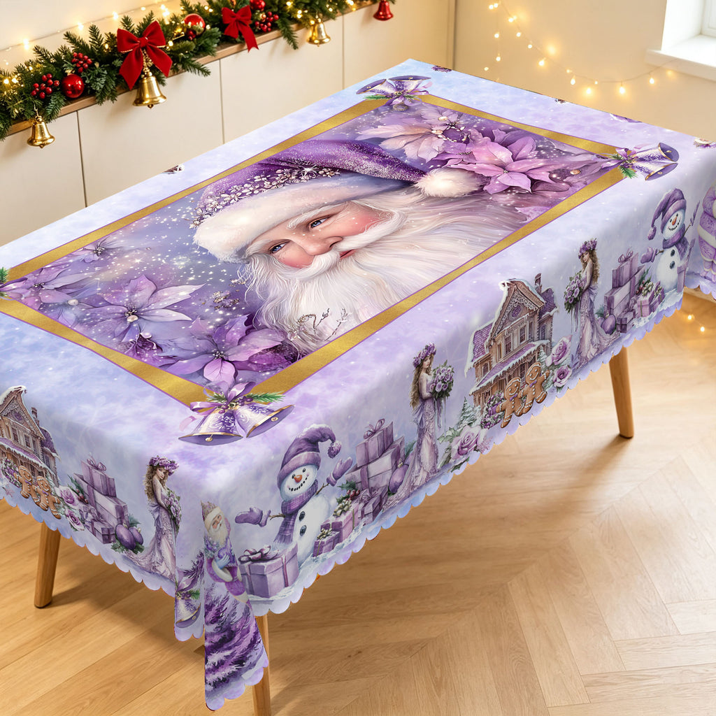 Christmas Purple Winter Scene Tablecloth, Decorative Dining Table Cover for Dining, Holiday Parties & Winter Decor - BS019-220 - image 5