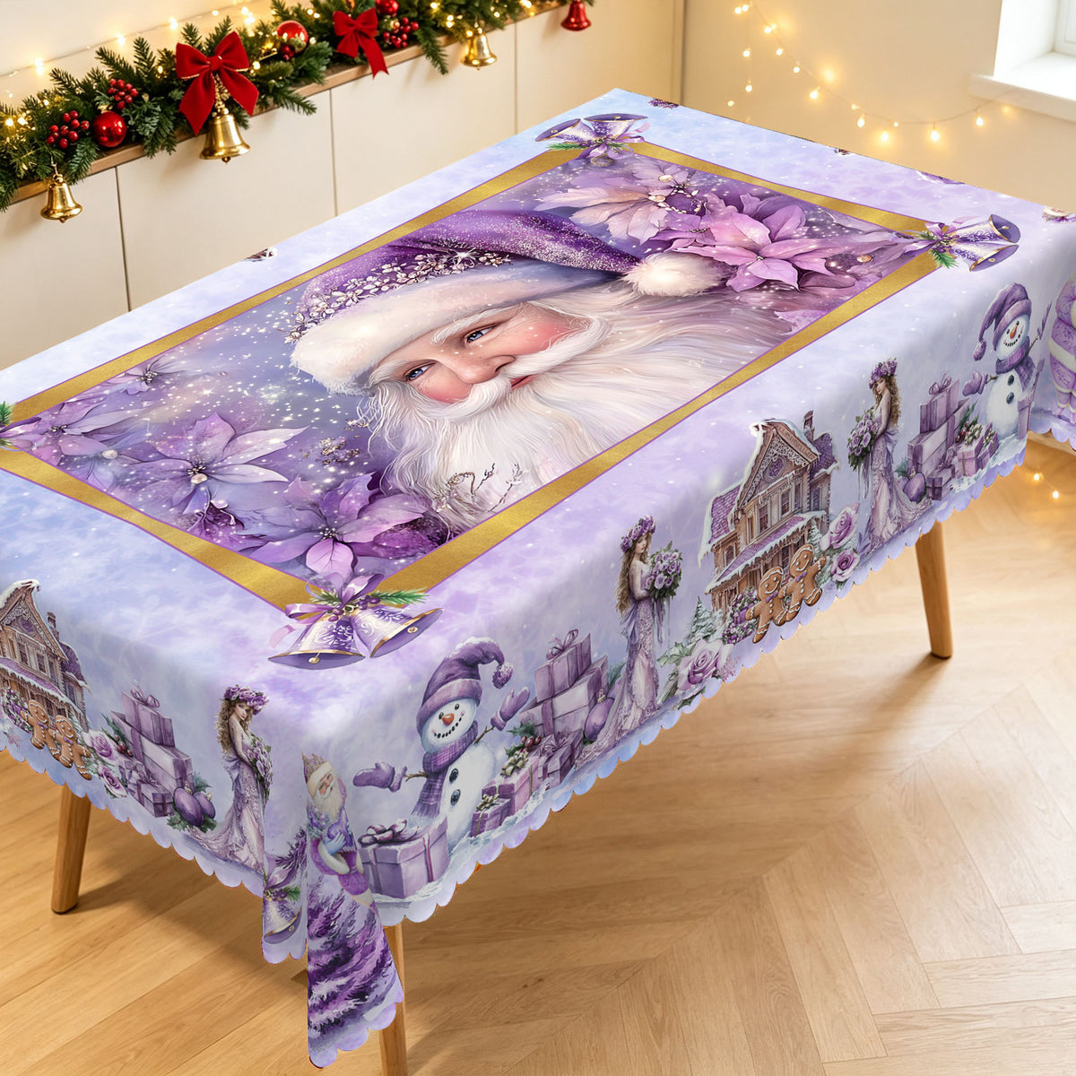 Christmas Purple Winter Scene Tablecloth, Decorative Dining Table Cover for Dining, Holiday Parties & Winter Decor - BS019-220 - image 5