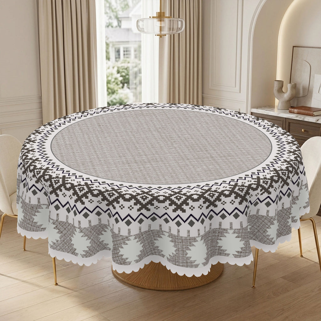Modern Gray Geometric Round Tablecloth, Decorative Dining Table Cover for Dining Room, Kitchen & Contemporary Home Decor - JH001-152R - image 5