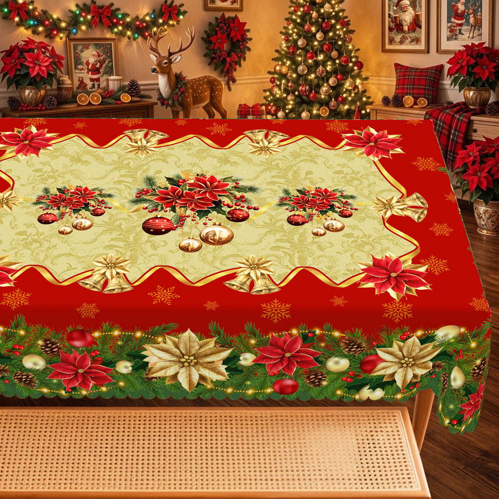 Christmas Holly & Ribbon Tablecloth, Decorative Dining Table Cover for Dining, Holiday Parties & Christmas Decor - BS038-220 - image 5