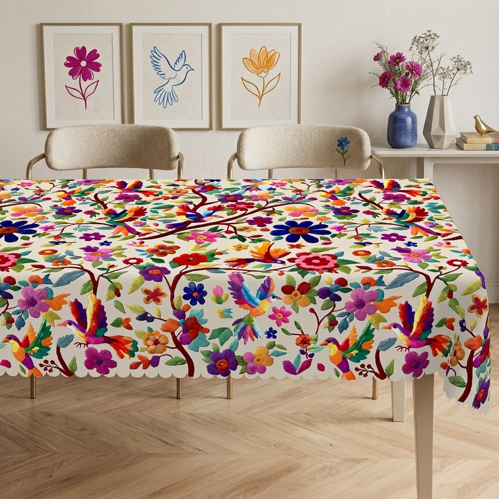 Mexican Colorful Floral Tablecloth, Decorative Dining Table Cover for Dining, Party, Patio & Colorful Home Decor - MEX001-1-220 - image 5