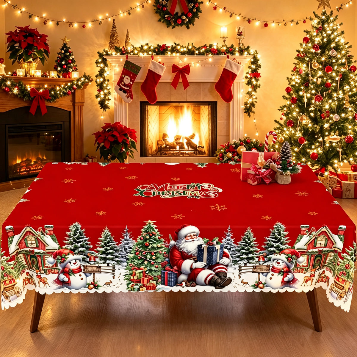 Christmas Santa Village Tablecloth, Decorative Dining Table Cover for Dining, Holiday Parties & Christmas Decor - BS001-220 - image 5