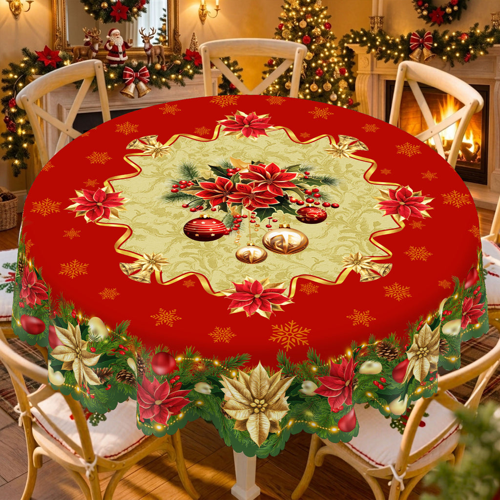 Christmas Holly & Ribbon Round Tablecloth, Decorative Dining Table Cover for Dining, Holiday Parties & Christmas Decor - BS038-152R - image 5
